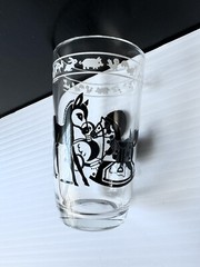 Vtg Kraft Foods “Swanky Swigs” Juice Glass Black Animal Toys Graphics 3.75” MCM