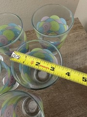 Libbey Drinking Glasses Blue Green Purple Medallions Circles Glass Tumblers (6)