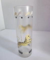 Vintage 50s Libbey Carousel Leopard Cat Animal Frosted Ice Tea Tom Collins Glass