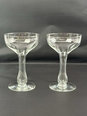 Set of 2 Vintage Hollow Bulbous Stem Champagne Coupe 5-1/4″ Tall