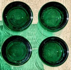 4 Italian Hand Blown Emerald Green Art Glasses Modernist Architectural Design
