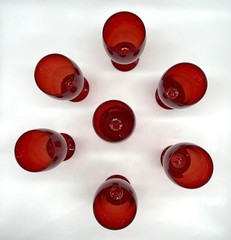 Vintage Ruby Red Liqueur Cordial Juice Glasses Set of 7 Tumblers 4″ Tall