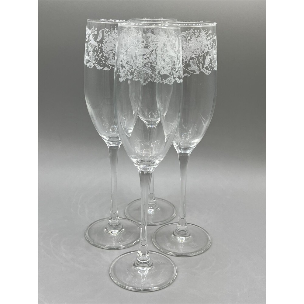 (4)THE MET Metropolitan Museum Of Art Crystal Stem Champagne Flutes Mint 9 1/2”