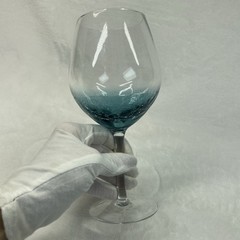 Pier 1 Crackle Red Wine Glass Teal Blue Ombre 20 oz 8.5” Discontinued