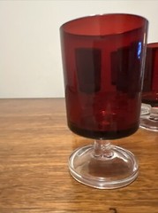 6 Vintage ARCOROC Red Small Wine Glasses Clear Stems & Bases Made in France 4 oz