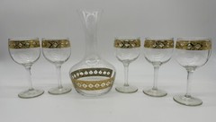 Vintage Culver 22k Gold Valencia Set Of 5 Wine Glasses And Carafe — VERY NICE