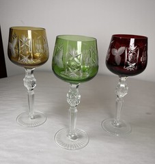 3 Bohemian Cut To Clear Wine Glasses 6 oz.