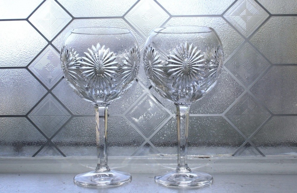 Two (2) Waterford Crystal 8″ MILLENNIUM HEALTH BALLOON TOASTING WINE GOBLETS