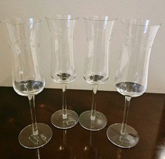 4 Toscany Tall Crystal Hand Blown Champagne Glasses With Floral Etching 9.5″