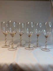 Peach / Pink Crystal Wine Glasses Hand Blown Double Twisted Stem Set Of 6