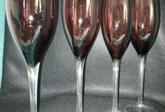 (D-134) Champagne Flutes,Blown Glass, 9.5″ H x 2″ at Rim and 2.75″ at Base