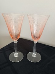 Tiffin Flanders Pink Glass Wine 8 1/4” Set Of 2 Depression Glass