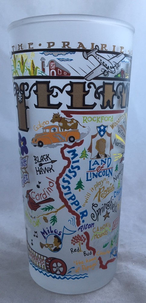 Iconic Illinois Landmarks Cities Glass Souvenir Large Tumbler Drinking Cup