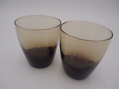 2 Vintage MCM Libbey Smokey Brown Tumblers Glasses 8 oz Weighted Rounded Bottom