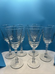 Libbey Rock Sharpe Arctic Rose Wine Glasses 6 Set 1940’s 7.75 inches tall.