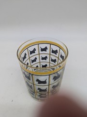 Vintage Scottie Dog Rocks Glass Yellow Black Plaid Lowball Tumbler