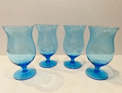 Set Of 4~Imperial Glass Skanda Antique Blue Ice Tea Glasses~6-1/4”H