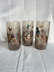 Vintage Anchor Hocking Butterfly Beverage Glasses Set Of 3