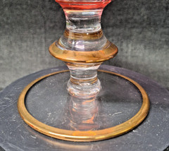 Vintage Cranberry Glass Champagne Coupe Gold Gilt Décor Bohemian Style