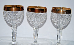 Vintage Anna Hutte Bleikristall Lead Crystal Wine Glasses Gold Rim Rose Set of 6