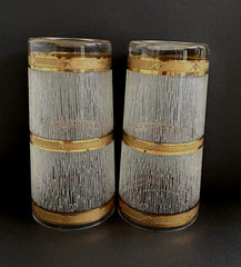 MCM Culver Icicle Pattern Frosted 22K Gold Highball Glasses Set of 2 Tumblers