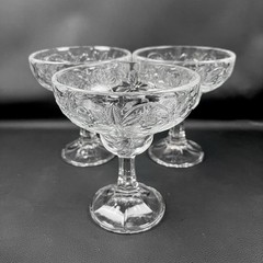 3 Princess House Fantasia Embossed Poinsettia Floral Glass Margarita Glasses EUC