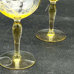5 Champagne Sherbet Glasses 5.75” Optic Topaz Yellow Crystal Etched Flowers