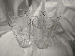 Set Of 5 , Clear Glass Tumblers Large Dot Pattern Thumb Print 16 oz 6″