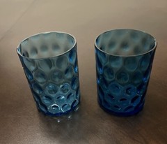 Vintage Set Of 2 Thumbprint Dot Drink Glass Shot Glass Peacock Blue 3.5” Tall