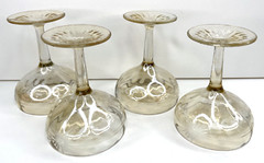 Iridescent Depression Champagne Glasses Etched Starburst Floral 4 3/4″ Lot of 4