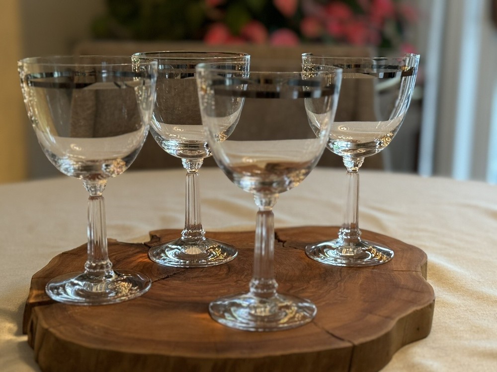 FOSTORIA Reflection Crystal Wine Water Goblets Platinum Band Set Of 4