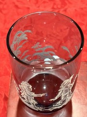 Retro Vintage 1970s Libbey Mary Gregory Slate Blue 8pc Set Ex Cond 4.75” Signed