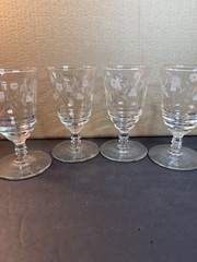 Vintage Etched Floral Stemware Lot 8 Assorted Wine Goblets Cordial Glasses