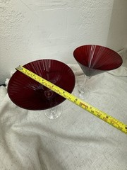 2 Ruby Red Mega Large Martini Glasses“Souffle A La Bouche” Ribbed Bowl by PIER 1