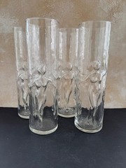 VINTAGE LIBBEY «LA FEMME DANCING NUDES» TALL ART DECO ICE TEA GLASSES FOUR (4)