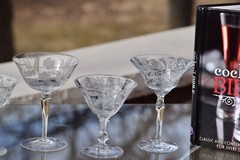 MARTINI TIME! 4 Mis-Matched Vintage Etched Cocktail ~ Martini Glasses