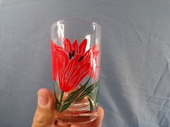 Peanut Butter Glass Tumbler – JUICE SIZED – Red Tulips #126