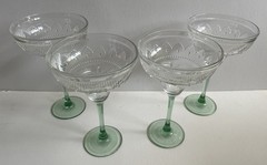 4 Vnt Cristal D’Arques-Durand Green Stem Sombrero Margarita Glasses 1990s France