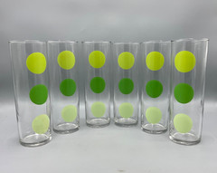 Polka Dot Highball Glass Tumblers Retro MCM Large Green Polka Dots – Set of 6