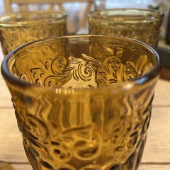 Set 4 Amber Stemmed Brynlane Home Water Goblets Glasses 6.5” Tall Heavy Footed