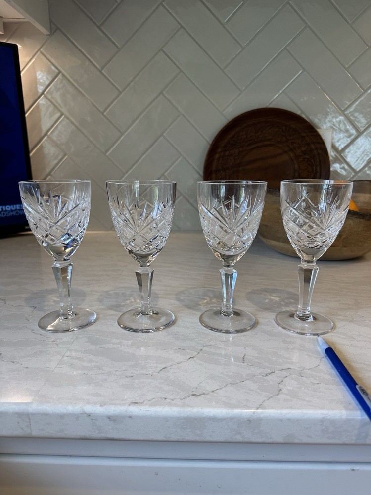 Coordinated Set Of 4 Vintage Cut Crystal Wine Glasses- Read Description