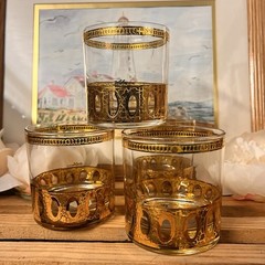 Set of 4 Culver Ltd. Antigua Old Fashioned Bar Glasses Trimmed In 22kt Gold