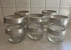 Rare MCM Dorothy Thorpe Silver Band Footed Punch Bowl With 10 Roly Poly Glasses
