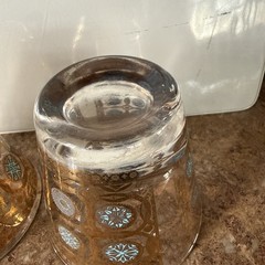 2 MCM 1950’S VTG CULVER 22K GOLD LOWBALL GLASSES GOLD/TURQUOISE SET cocktail