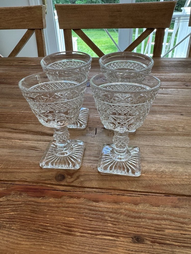 4 Vintage Imperial Cape Cod Champagne or Tall Sherbet Glasses Square foot