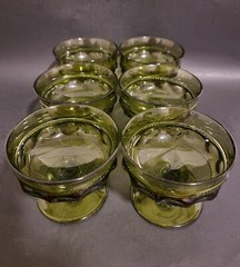 Set of 6 Colony Crown Green Coupe Champagne Tall Sherbet Glasses In Original Box
