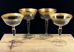 Vintage Champagne Coupe Optic Gold RimSherbet Cocktail Glasses Martini Set 4 MCM