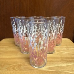 Vintage Libbey Pink Pussy Willow Tumblers Set of 6 Floral Glasses Lot