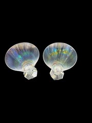 VTG Prism Glass Opalescent Martini Glasses 6.25″ Diamond Faceted Base Set of 2