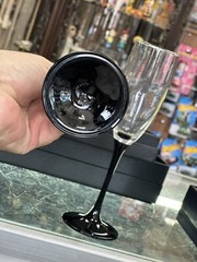Set Of 2 Luminarc France «Domino Signature Black Stem» Champagne Flutes Glasses
